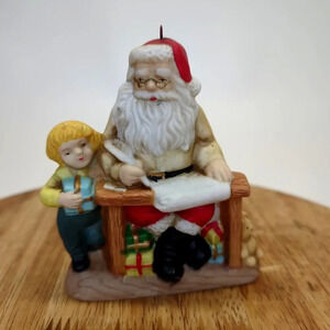Vintage Santa Christmas Tree Ornament with List and Little Boy